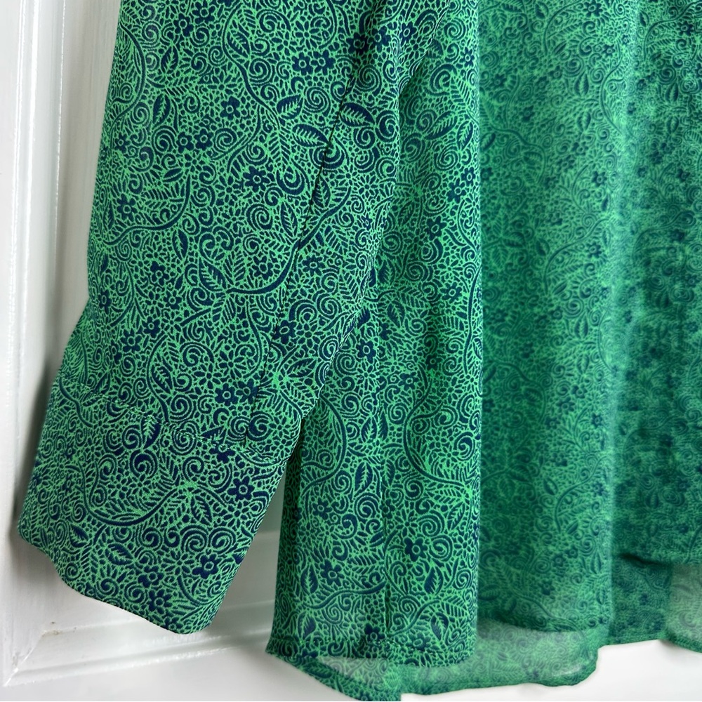 Cabi Dapper Green Patterned Sheer Long Sleeve Top… - image 3